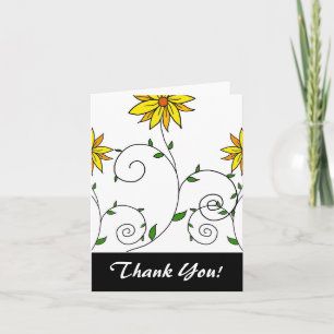 Söta Whimsical Gula Blommor Doodle Konst Tack Kort