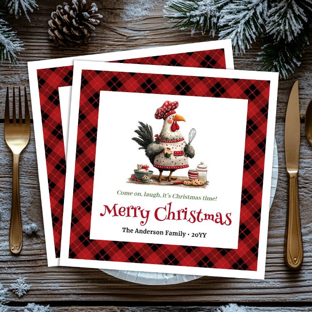 Söta Whimsical Kycklingar Redigerbar Tecknad Stil  Pappersservett (Cute Whimsical Chickens Editable Cartoon Style Christmas Napkins

)