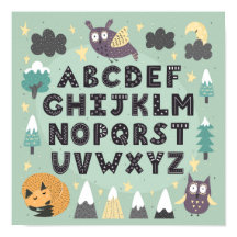 Söta Whimsical Skogs Djur ABC Alfabetet