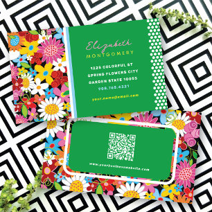 Söta Whimsical Vårblommor Färgrik Trädgård Visitkort