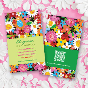 Söta Whimsical Vårblommor Färgrik Trädgård Visitkort
