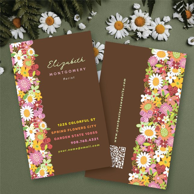 Söta Whimsical Vårblommor Färgrik Trädgård Visitkort (Sweet & Chic Pink Whimsical Spring Flowers Colorful Garden Business / Profile Card @ fat_fa_tin)