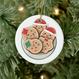 Söta Xmas-kakor på fat – Leende högtid Julgransprydnad Keramik
