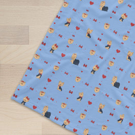 Söta Yorkies Bows and Hearts - Blue - Fleecefilt