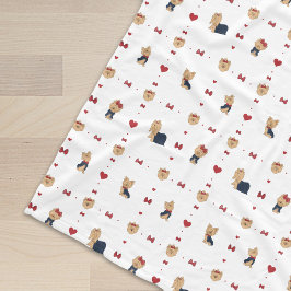 Söta Yorkies Bows and Hearts - White - White Fleecefilt