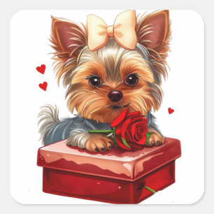 Söta yorky hjärtan Mors dag-Valentine Fyrkantigt Klistermärke