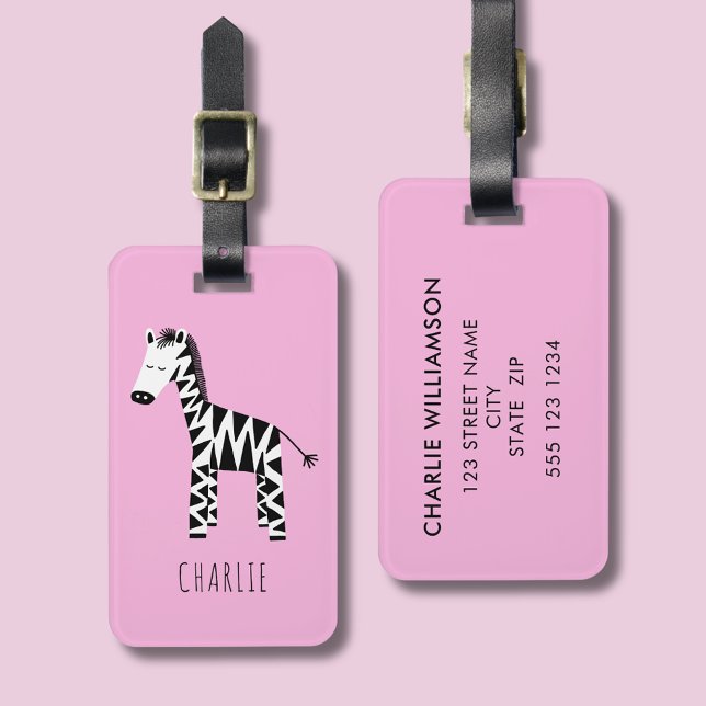 Söta Zebra-barn Bagagebricka (Pink Zebra luggage tag)