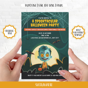 Söta Zombie Pojke Halloweenfest Inbjudan