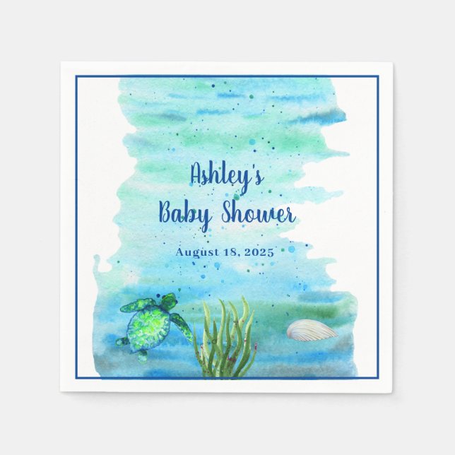 Sötad Boys Sea Turtle Baby Shower Napkins Pappersservett (Framsidan)