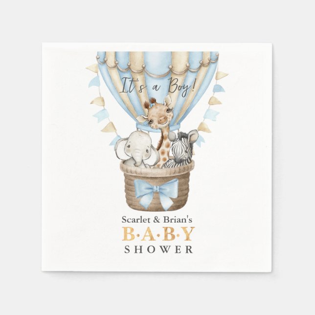 Sötad Luftballong Safari Animals Baby Shower Pappersservett (Framsidan)