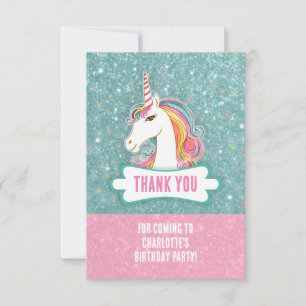 Sötad Rosa och Födelsedagsfest för Blue Unicorn Tack Kort