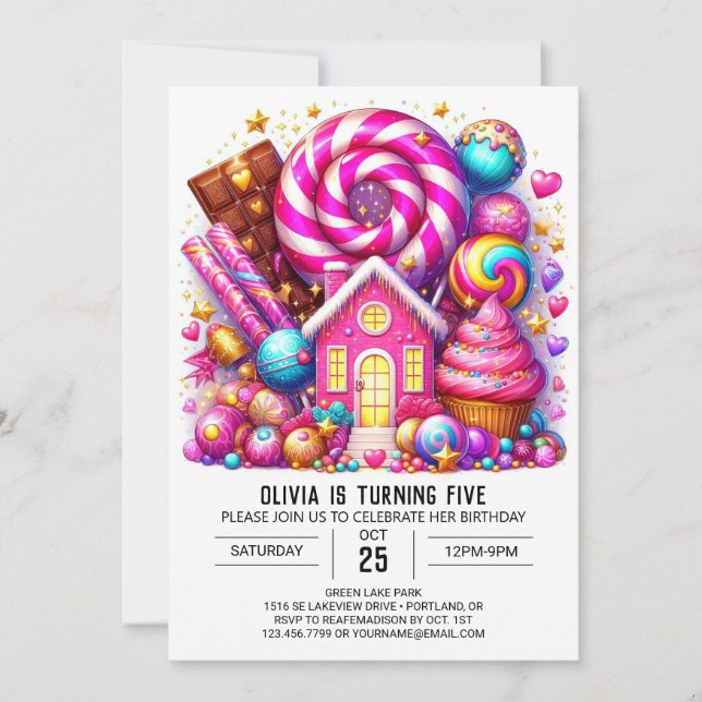 Sötar Magic Candyland Digital Birthday Inbjudningar (Framsida)