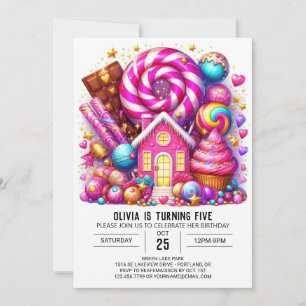 Sötar Magic Candyland Digital Birthday Inbjudningar