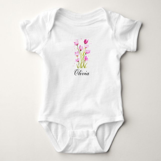 Sötärla akvarell Blommig flickig baby bodysuit T Shirt (Framsida)