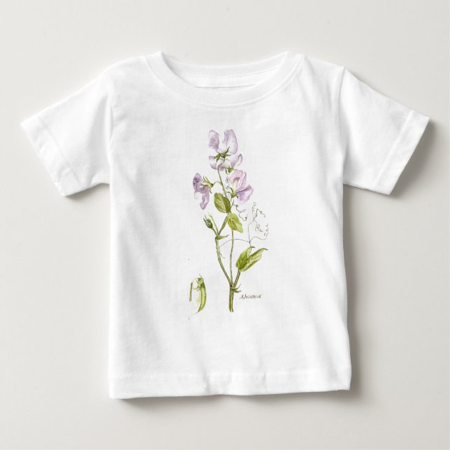 sötärter, lila och grönt, blommigt t shirt (Framsida)