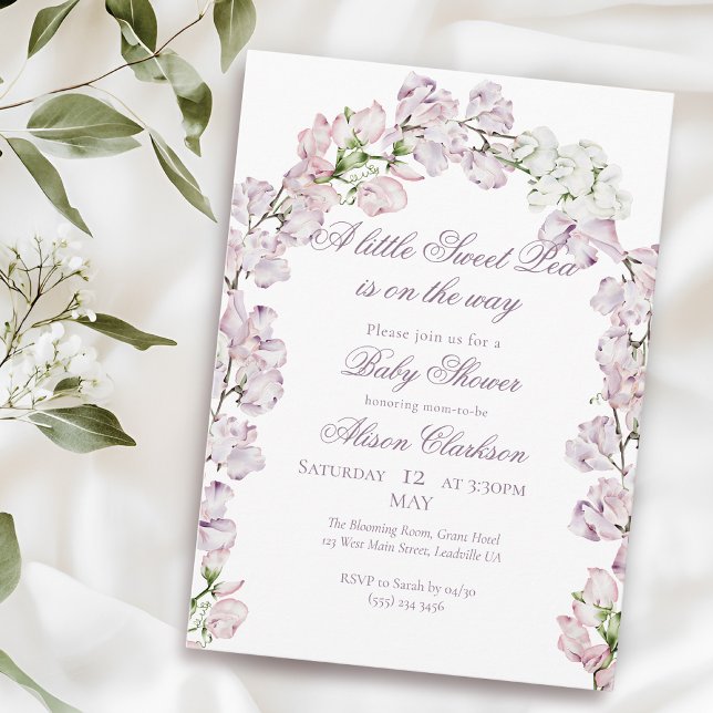 Sötärtsblomsterbåge Babybrunch elegant lavendel Inbjudningar (Skapare uppladdad)