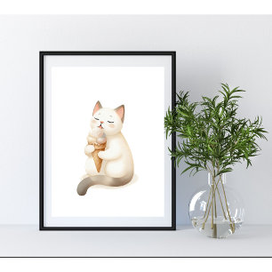 Sötast Moment Cat Enjoying Ice Cream Cone Poster