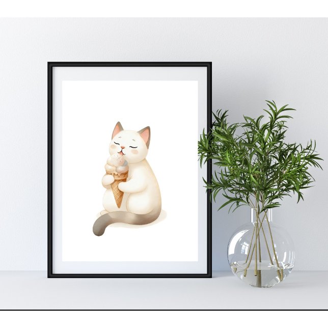 Sötast Moment Cat Enjoying Ice Cream Cone Poster (Skapare uppladdad)