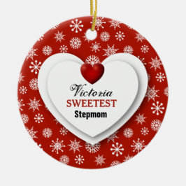 Sötast STEPMOM Red and White Snöflingor A1 Julgransprydnad Keramik