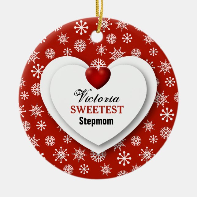 Sötast STEPMOM Red and White Snöflingor A1 Julgransprydnad Keramik (Framsidan)