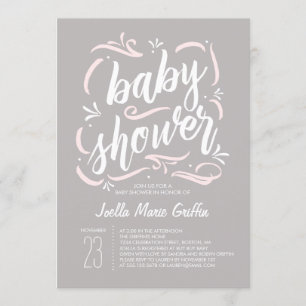 Sötaste grå och rosa baby shower inbjudan