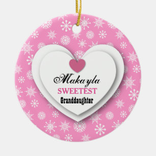 Sötaste Granddotters Rosa White Snöflingor C11 Julgransprydnad Keramik