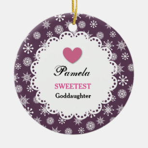 Sötaste guddotter Lila White Snöflingor S17Z Julgransprydnad Keramik