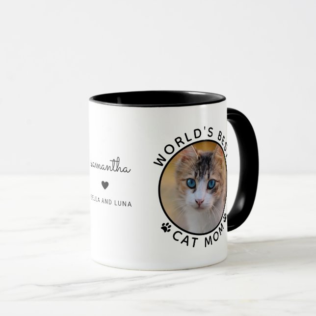 Sötaste kattmamman två foto modern typsnitt mugg (Framsida höger)