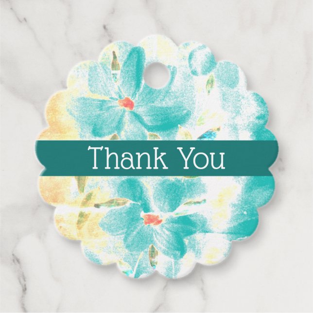 Sötaste lilla scallopade blå blommiga bröllop gåvor etiketter (Framsida)