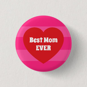 Sötaste mamma någonsin rött hjärta och rosa ränder knapp
