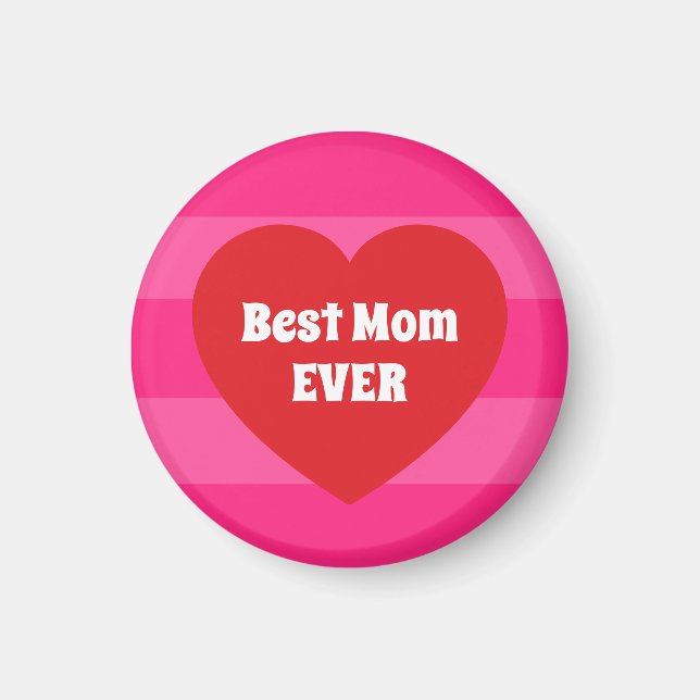 Sötaste mamma någonsin Rött hjärta och rosa ränder Magnet (Framsidan)