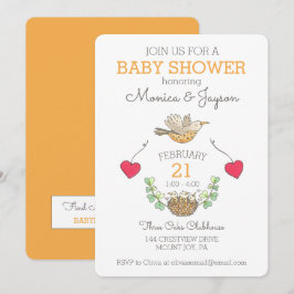 Sötaste Mamman Bird Flies Baby Shower Guld Inbjudningar