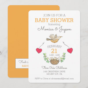 Sötaste Mamman Bird Flies Baby Shower Guld Inbjudningar