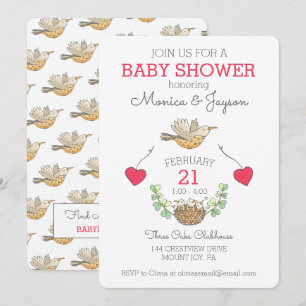 Sötaste Mamman fåglar som flyger över nest babysko Inbjudningar