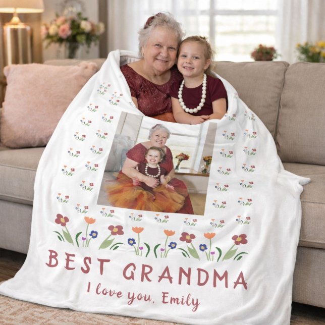 Sötaste mormor blommor mors dag foto fleecefilt (Skapare uppladdad)