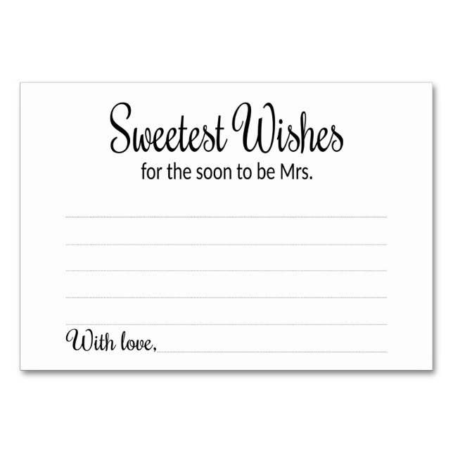Sötaste Önskemål för snart, mrs Advice Card Bordsnummer (Framsidan)