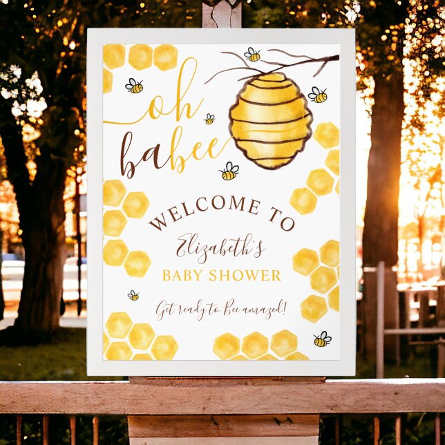 Sötbabydusch för matsnickeriet poster (Cute honeycomb beehive welcome baby shower poster)