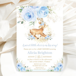 Sötblå Blommigt Baby Hjort Fawn Boy Shower Inbjudningar