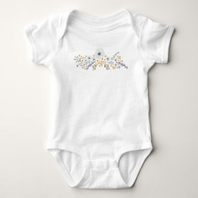 Sötblå Grått Gult Botaniska blommor T Shirt (Framsida)
