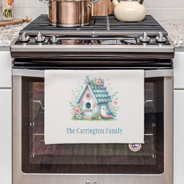 Sötblå och Rosa Birdhouse-Personlig Kökshandduk