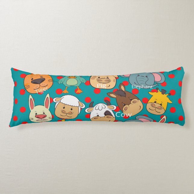 Sötblåa djur på gården gris kanin hundar ko-killin kroppskudde (Framsidan)