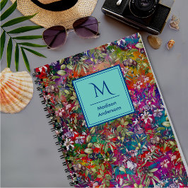 Sötblommor löv röd monogram blommönster anteckningsbok