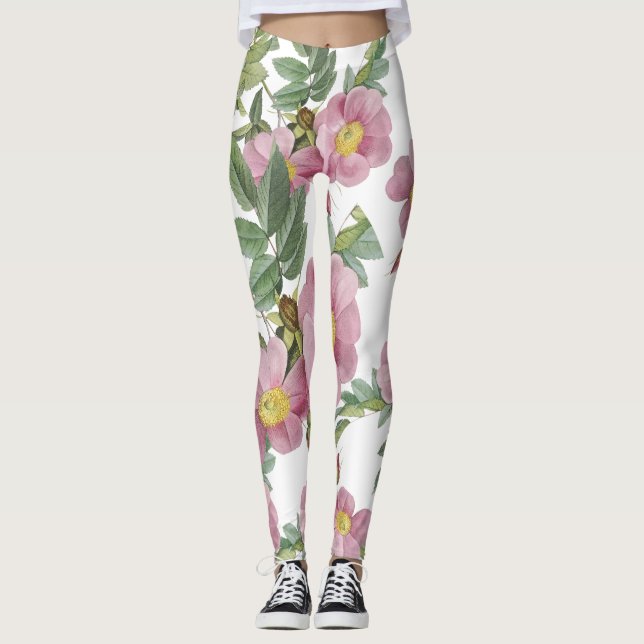 Sötblommor Sommarblommor mönster trendig söt vit Leggings (Framsida)