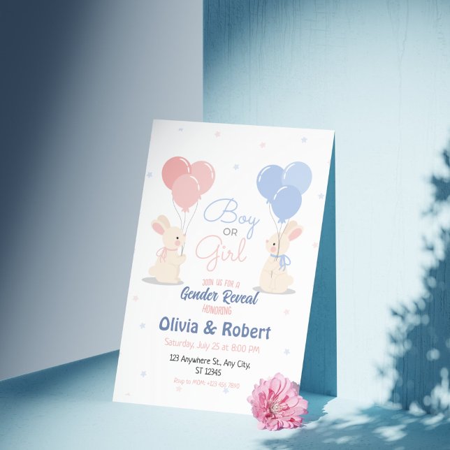 Sötborrade små kaniner eller flickor inbjudningar (Cute Hand-drawn Little Rabbits Boy Or Girl Baby Shower Invitation template)