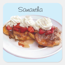 Sötbröd med jordgubbar och grädde fyrkantigt klistermärke