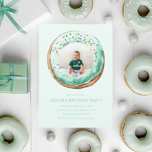 Sötdags Pastel Grönt Donut Birthday Inbjudningar