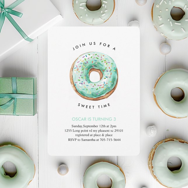 Sötdags Pastel Grönt Donut Birthday Inbjudningar (Skapare uppladdad)