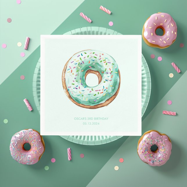 Sötdags Pastel Grönt Donut Birthday Pappersservett (Skapare uppladdad)