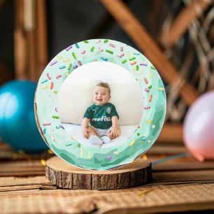 Sötdags Pastel Grönt Donut Birthday Runt Klistermärke