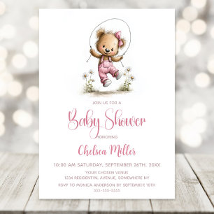 Sötdös Teddybjörn som hoppar hage Baby Shower Inbjudningar